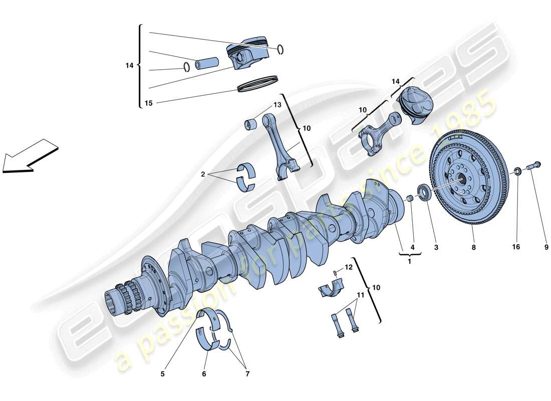 ferrari gtc4 lusso (usa) cigüeñal - biela ​​y pistones diagrama de piezas
