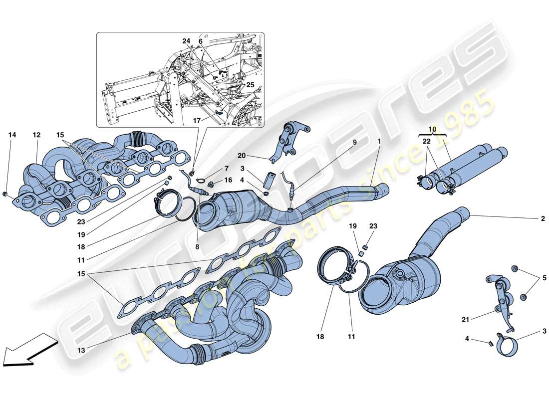 ferrari 812 superfast (rhd) diagrama de piezas de convertidores precatalíticos y convertidores catalíticos