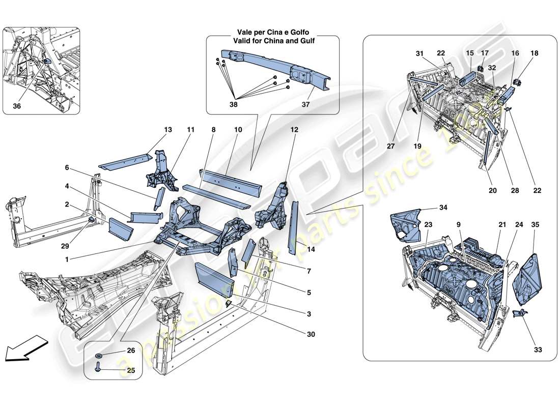 ferrari f12 berlinetta (europe) estructuras y elementos trasero del vehículo esquema de piezas