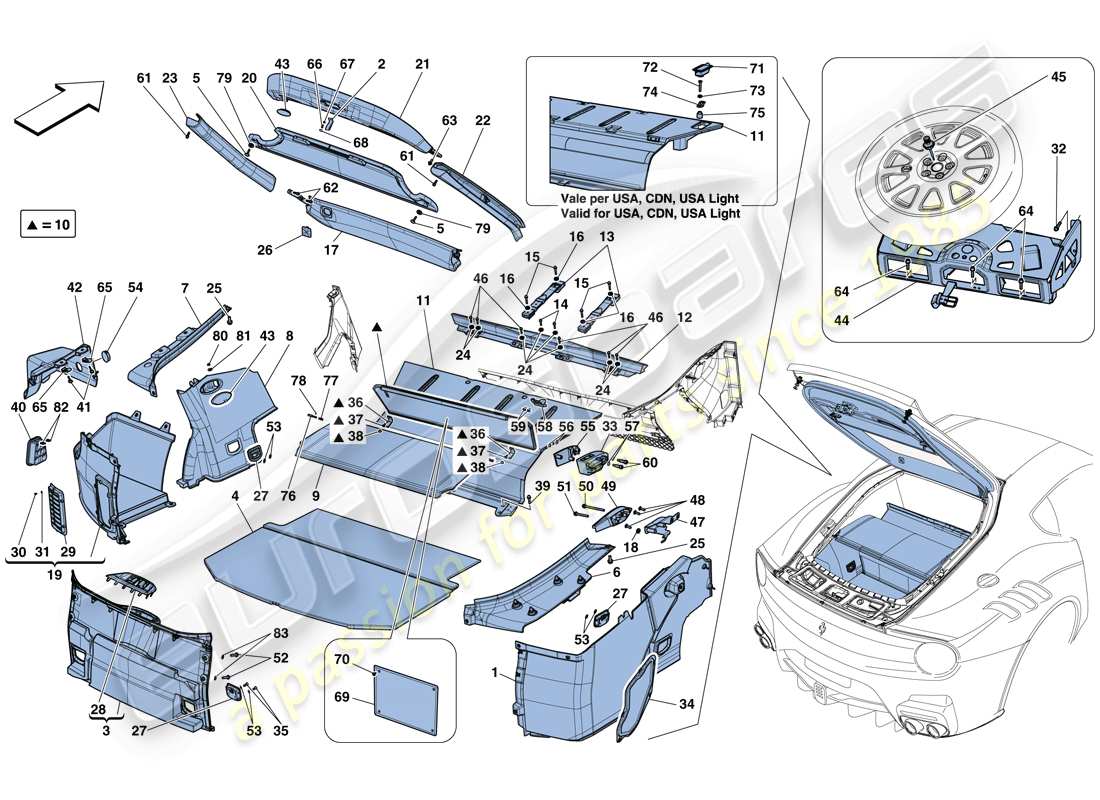 ferrari f12 tdf (europe) alfombrillas para maletero diagrama de piezas