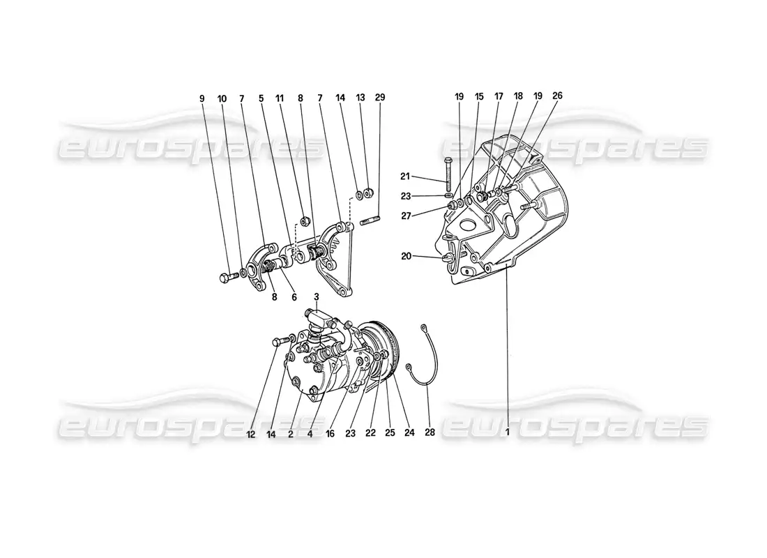 ferrari 208 turbo (1989) diagrama de piezas del compresor y controles del aire acondicionado (a partir del número de automóvil 77247)