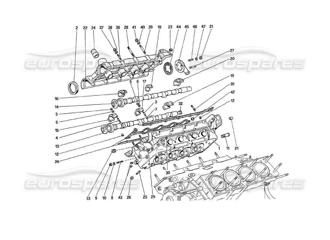 ferrari 208 turbo (1989) diagrama de piezas de la culata (derecha)