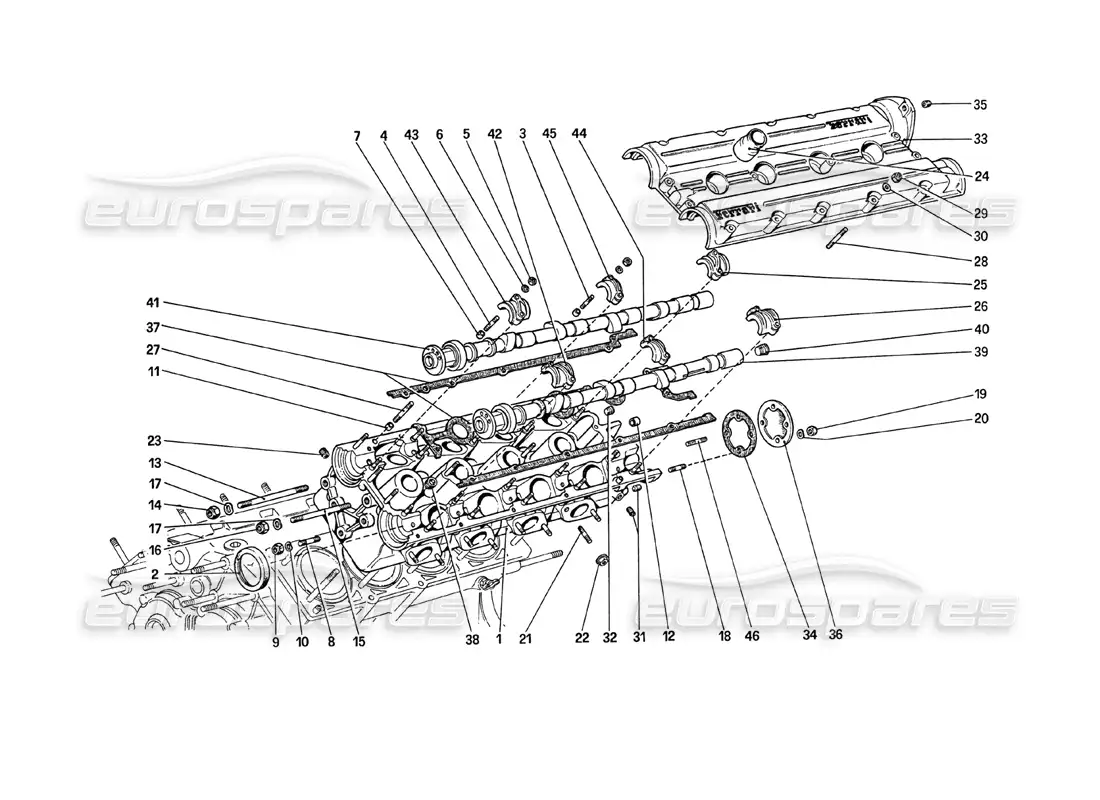 ferrari 208 turbo (1989) diagrama de piezas de la culata (izquierda)
