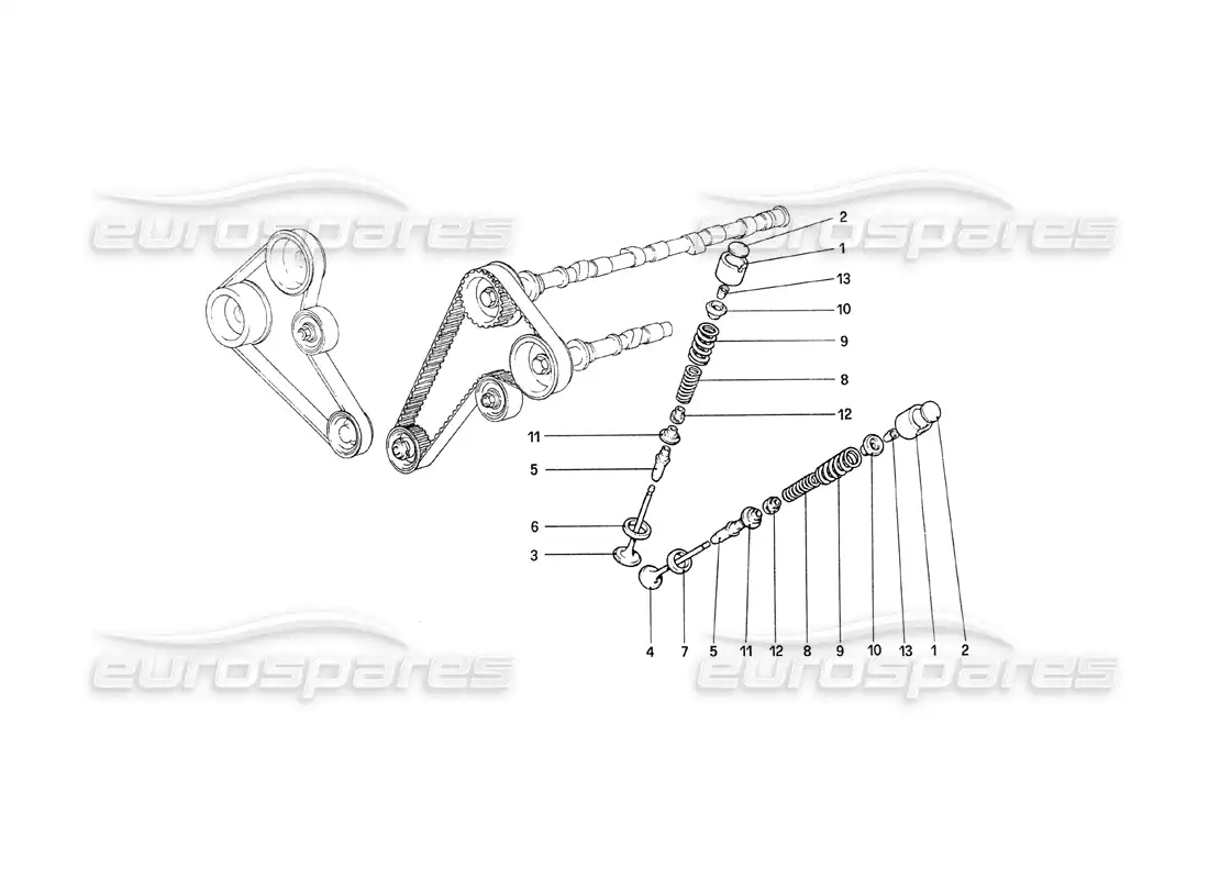 ferrari 208 turbo (1989) sistema de sincronización: diagrama de piezas de los taqués