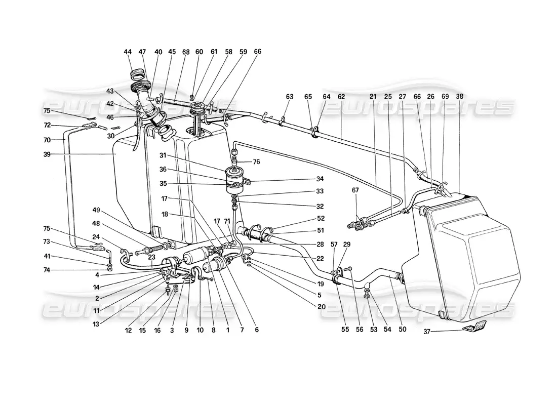 ferrari 208 turbo (1989) diagrama de piezas de la bomba de combustible y las tuberías