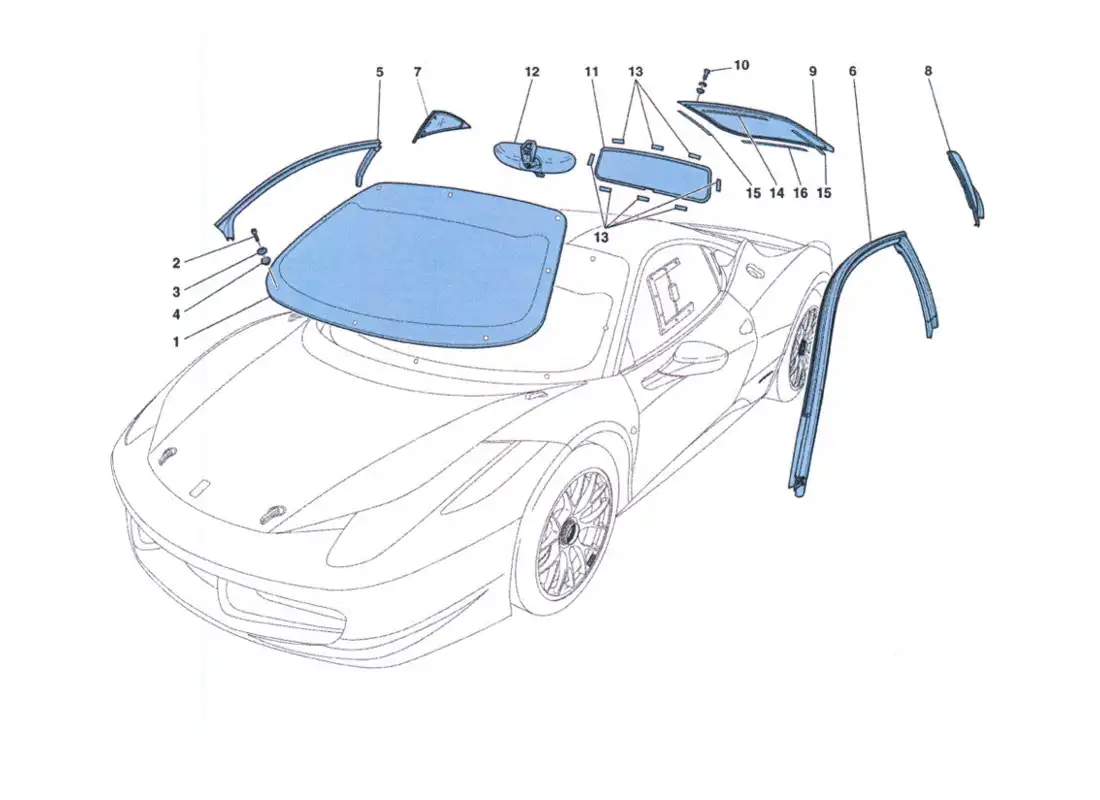 ferrari 458 challenge cristales y sellos diagrama de piezas
