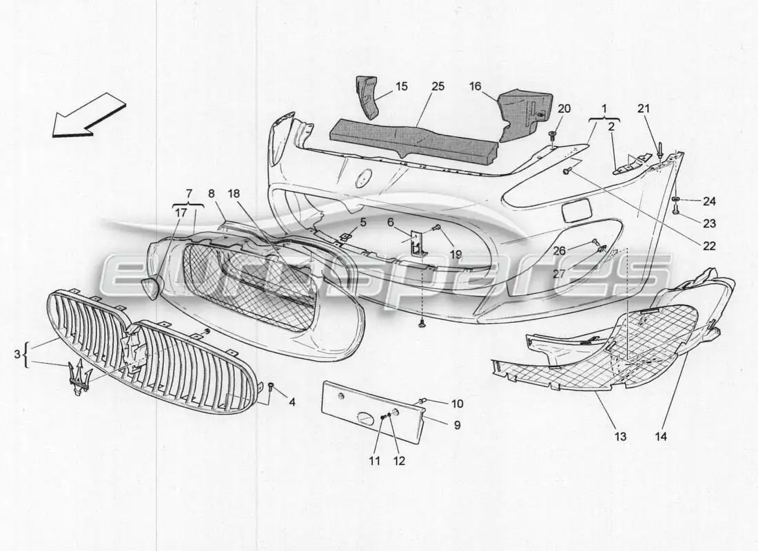 maserati grancabrio mc centenario parachoques delantero diagrama de piezas