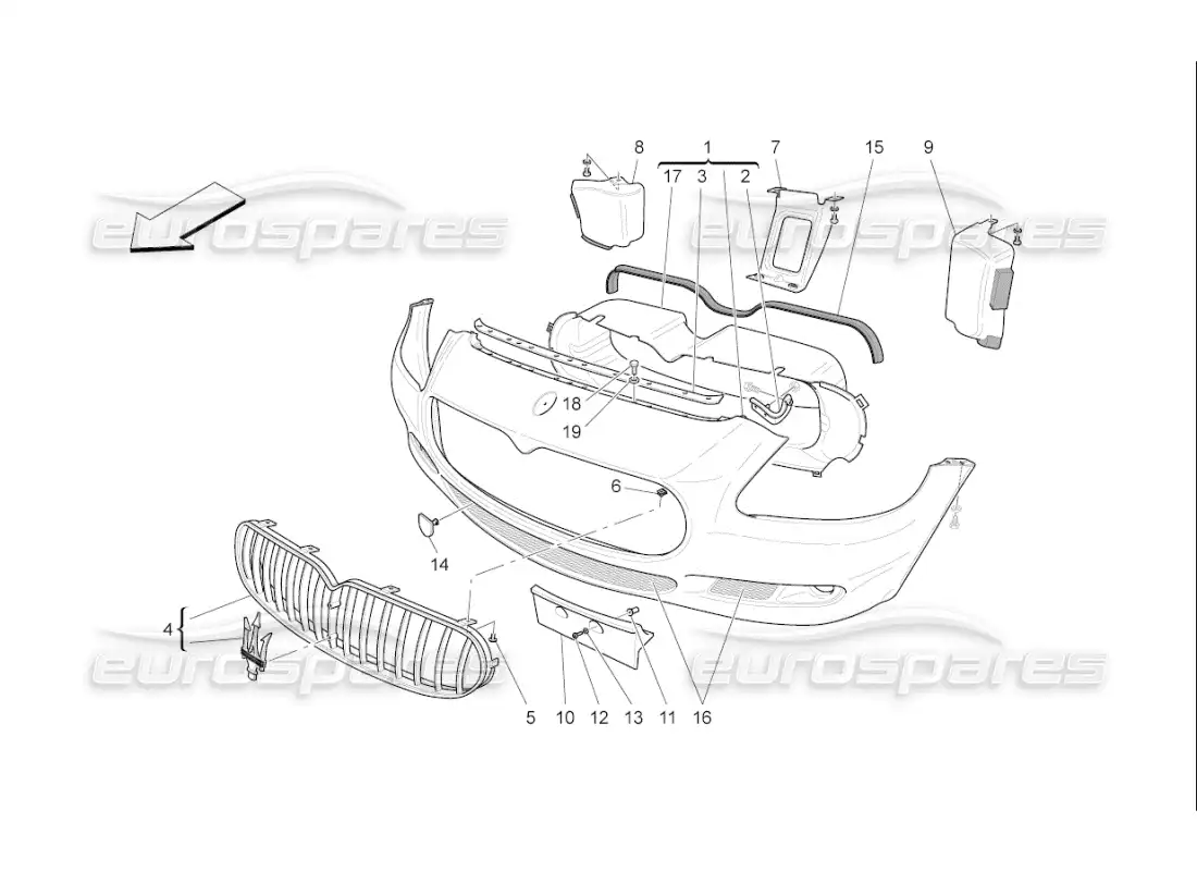 maserati qtp. (2009) 4.7 auto parachoques delantero diagrama de piezas