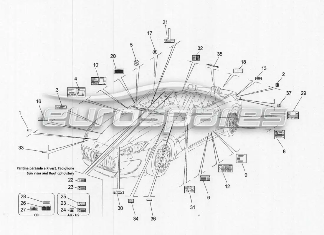 maserati grancabrio mc centenario pegatinas y etiquetas diagrama de piezas