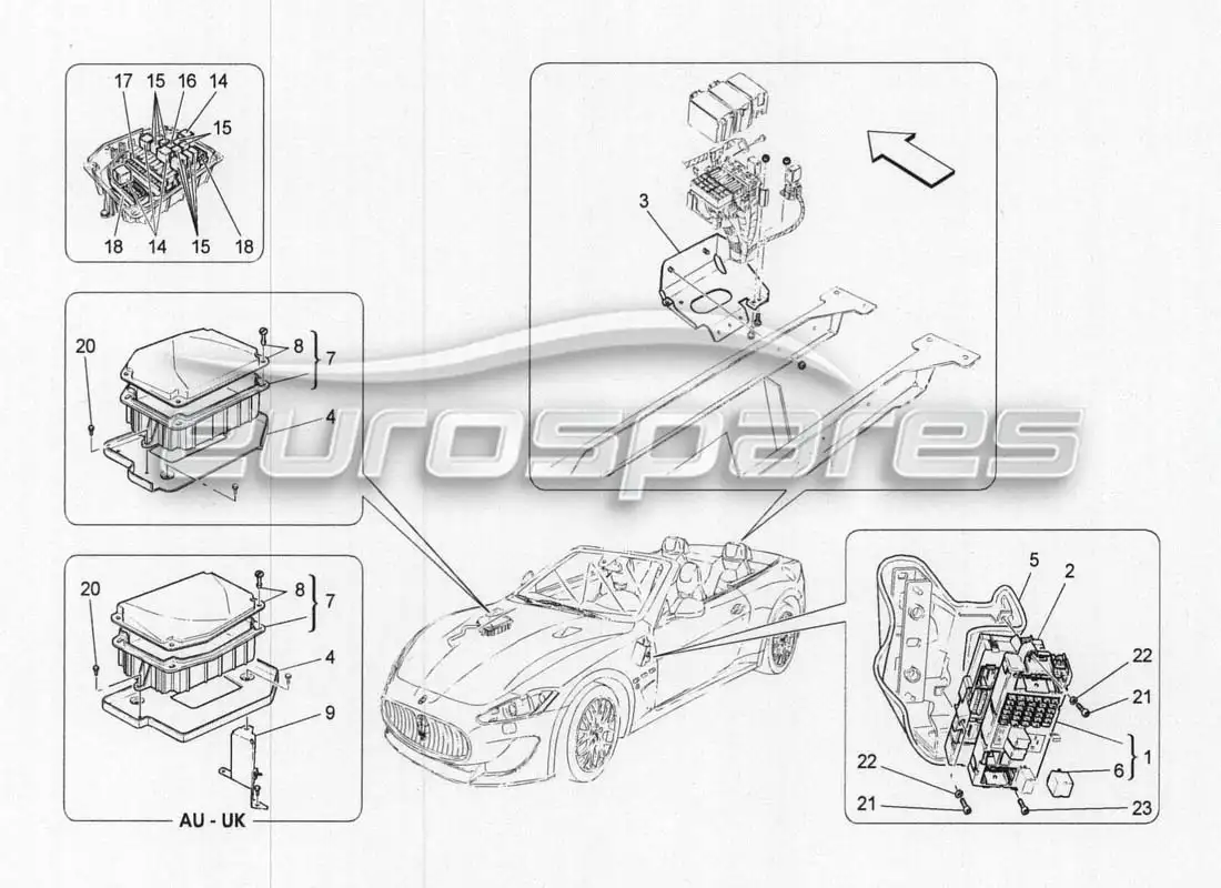 maserati grancabrio mc centenario fusibles, relés y cajas diagrama de piezas