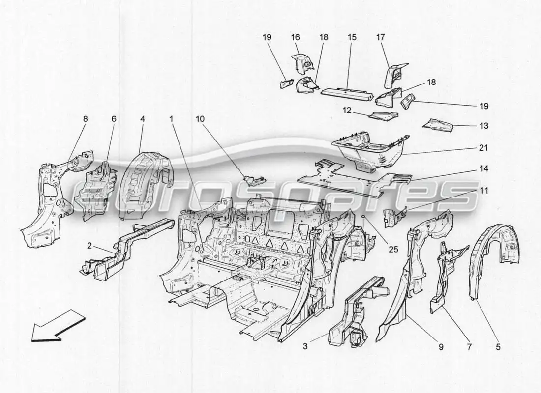 maserati grancabrio mc centenario estructuras y marcos traseros diagrama de piezas