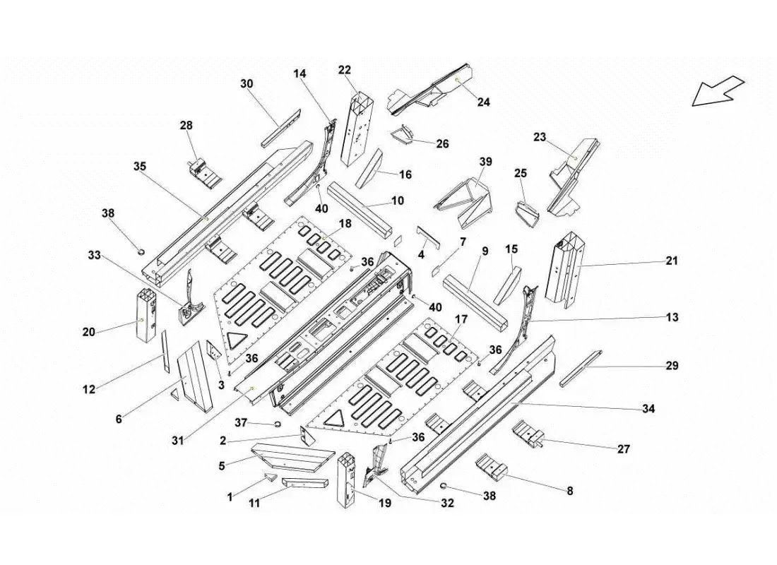 lamborghini gallardo sts ii sc diagrama de piezas de los elementos del marco central