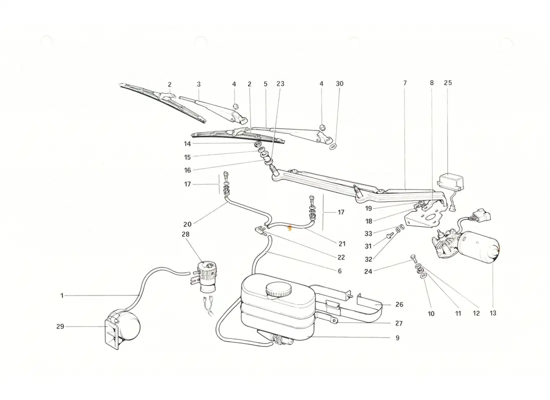 ferrari 208 gtb gts limpiaparabrisas, arandela y bocina diagrama de piezas