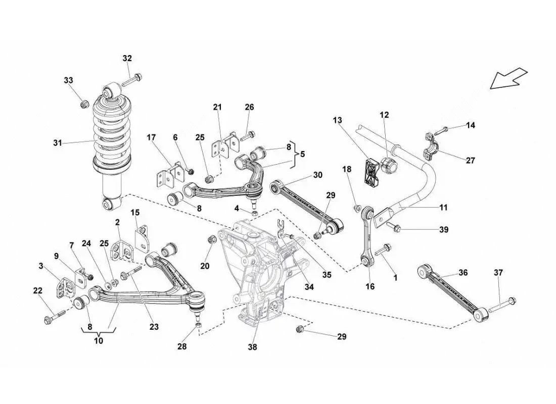 lamborghini gallardo sts ii sc brazos traseros diagrama de piezas