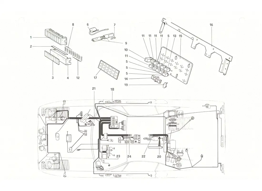 ferrari 208 gtb gts fusibles y relés diagrama de piezas