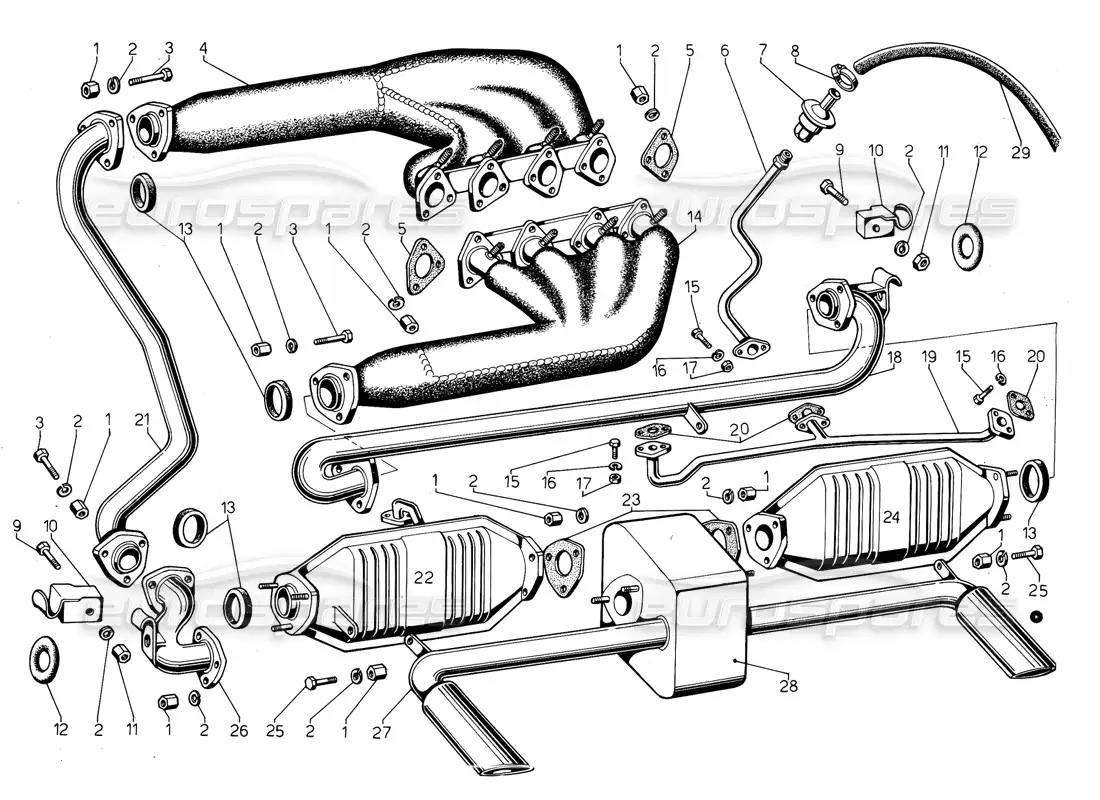 lamborghini jalpa 3.5 (1984) tubos de escape (válido para ee. uu. - mayo 1985) diagrama de piezas