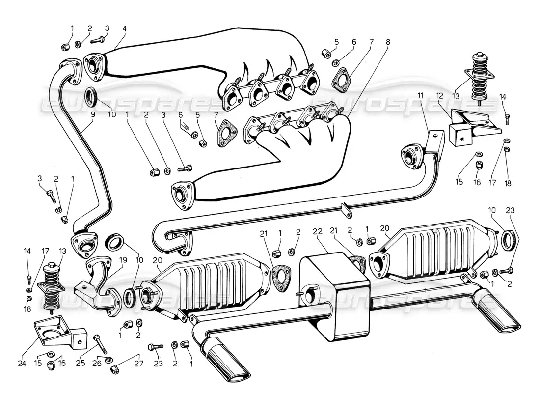 lamborghini jalpa 3.5 (1984) tubos de escape (válido para ee. uu. - mayo 1985) diagrama de piezas