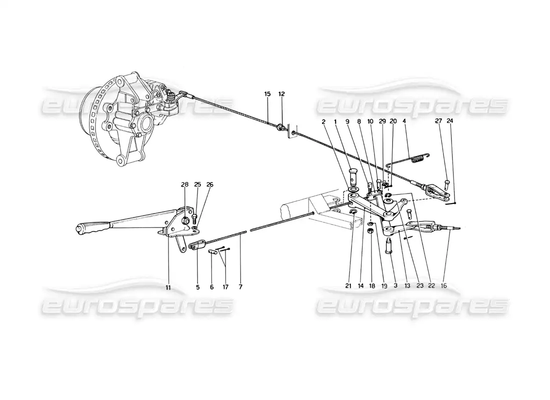 ferrari 246 dino (1975) control del freno de mano diagrama de piezas