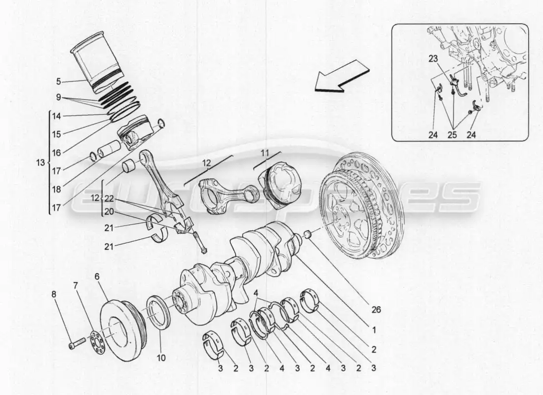 maserati qtp. v8 3.8 530bhp 2014 auto diagrama de piezas del mecanismo de manivela