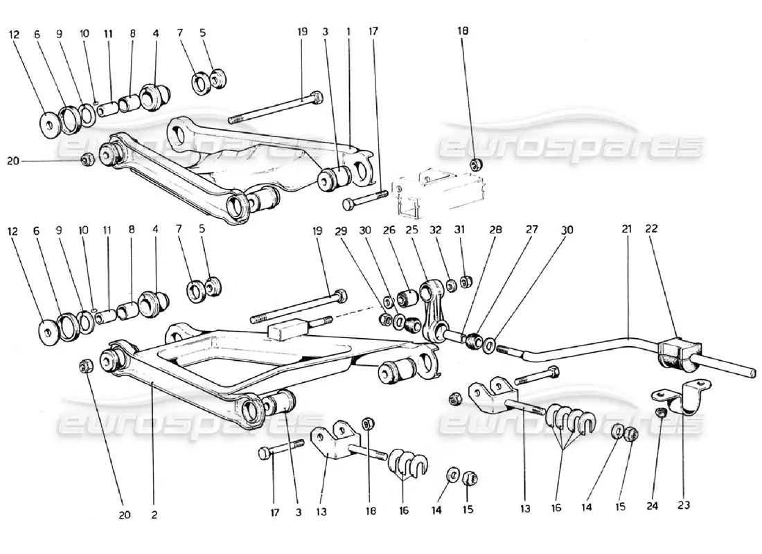 ferrari 308 gtb (1976) suspensión trasera: horquillas diagrama de piezas