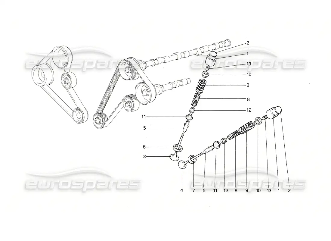ferrari 308 gt4 dino (1976) timing system - tappets diagrama de piezas