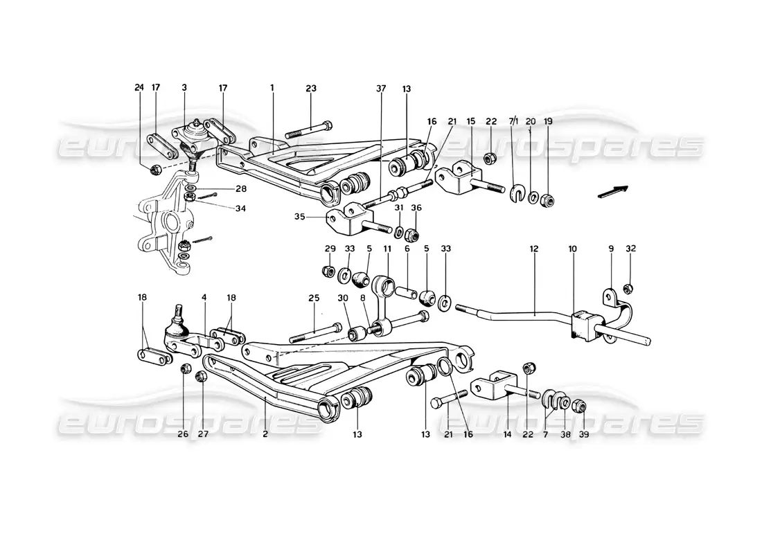 ferrari 246 dino (1975) suspensión delantera - horquillas diagrama de piezas