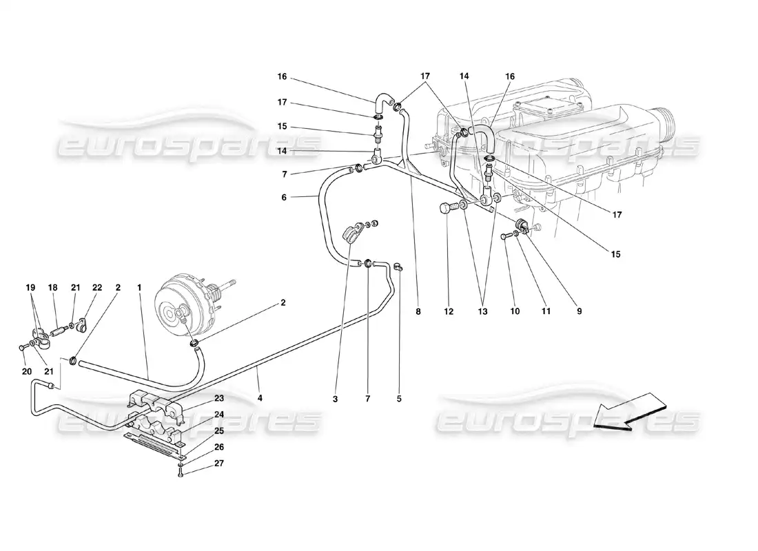 ferrari 360 challenge (2000) sistema de refuerzo de freno diagrama de piezas