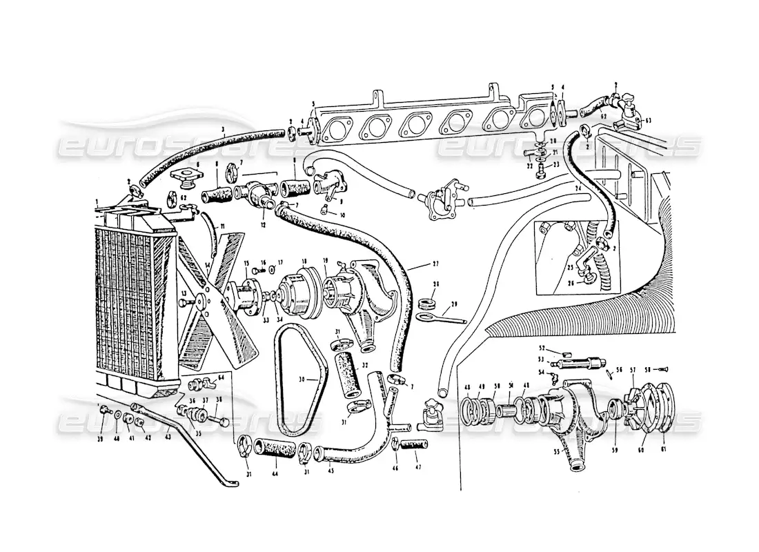 maserati 3500 gt refrigeración del motor diagrama de piezas