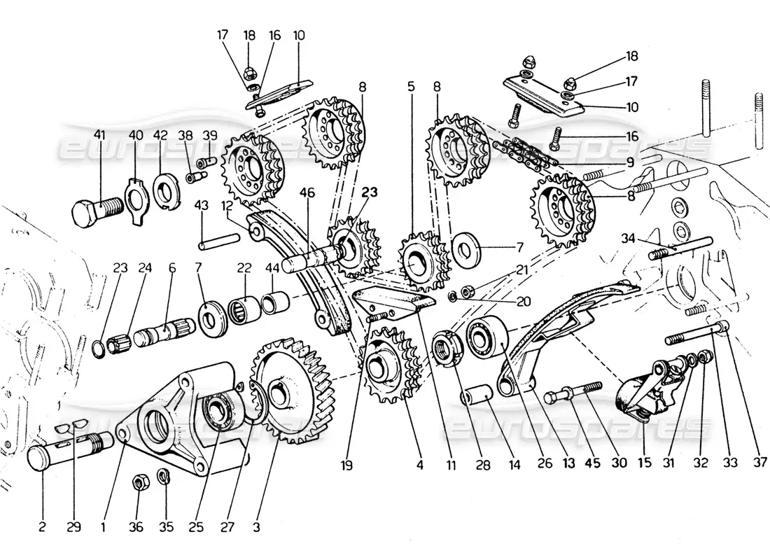 ferrari 365 gtc4 (mechanical) cadenas de distribución diagrama de piezas