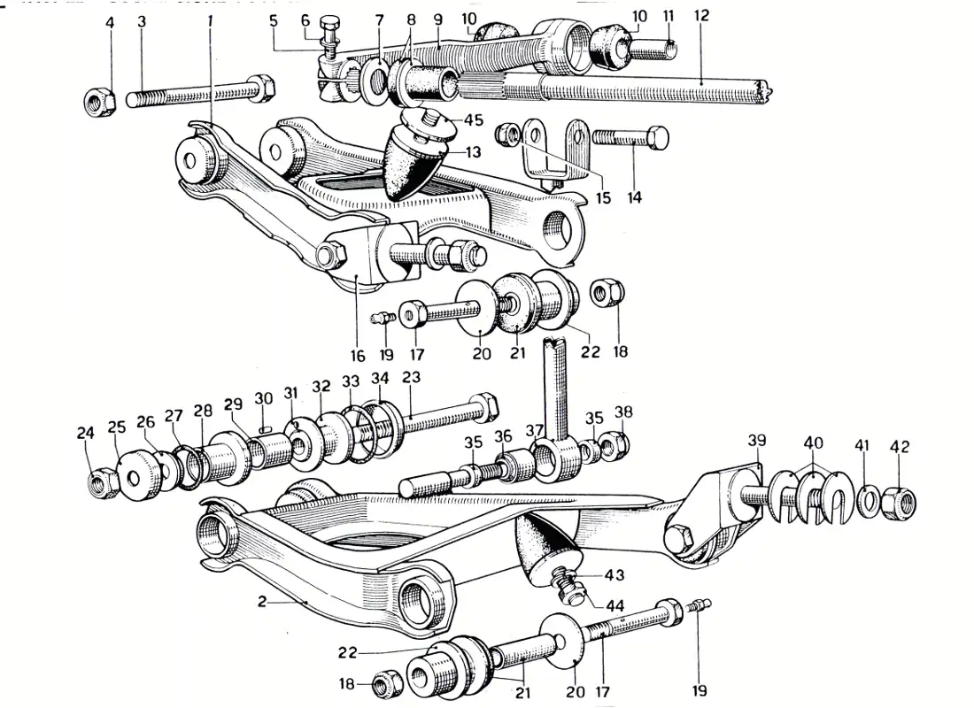 ferrari 330 gtc coupe suspensión trasera - palancas diagrama de piezas