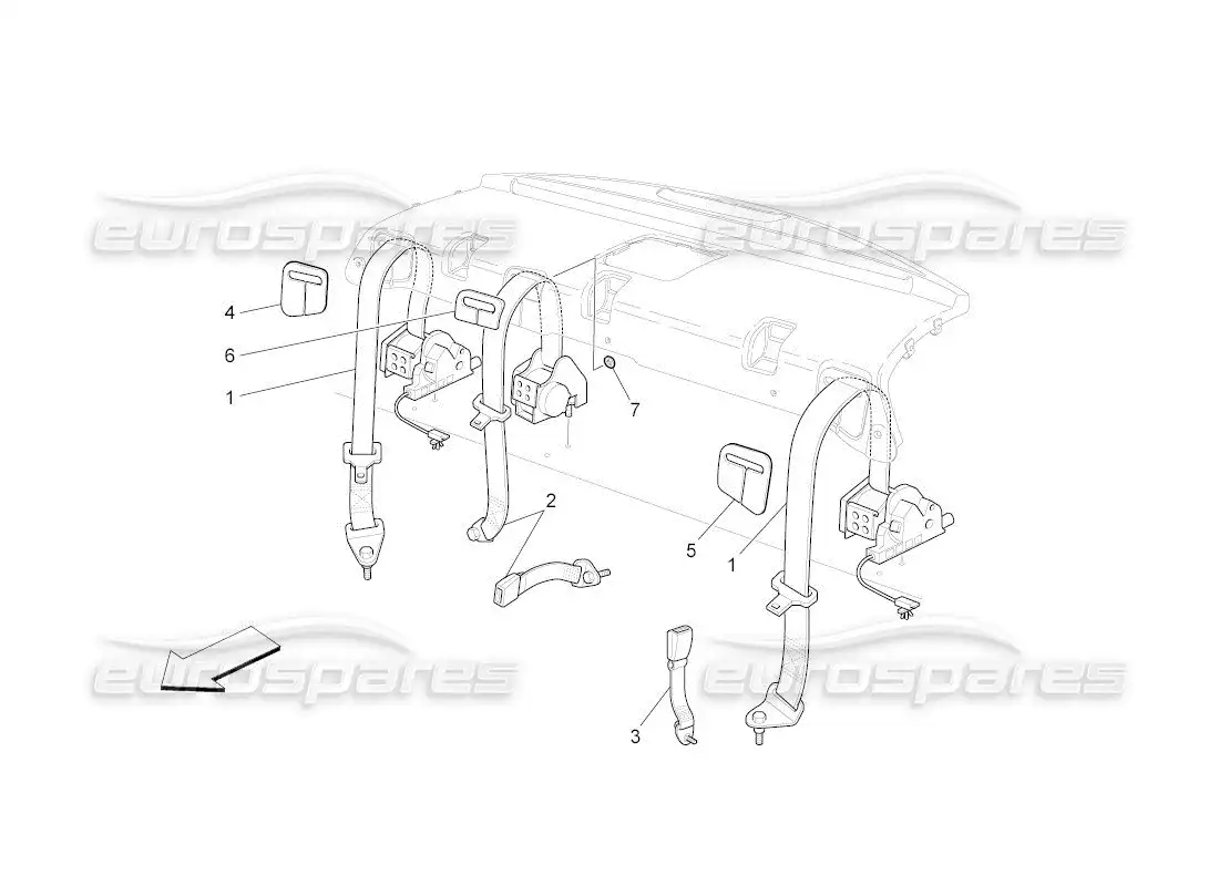 maserati qtp. (2011) 4.7 auto cinturones de seguridad traseros diagrama de piezas