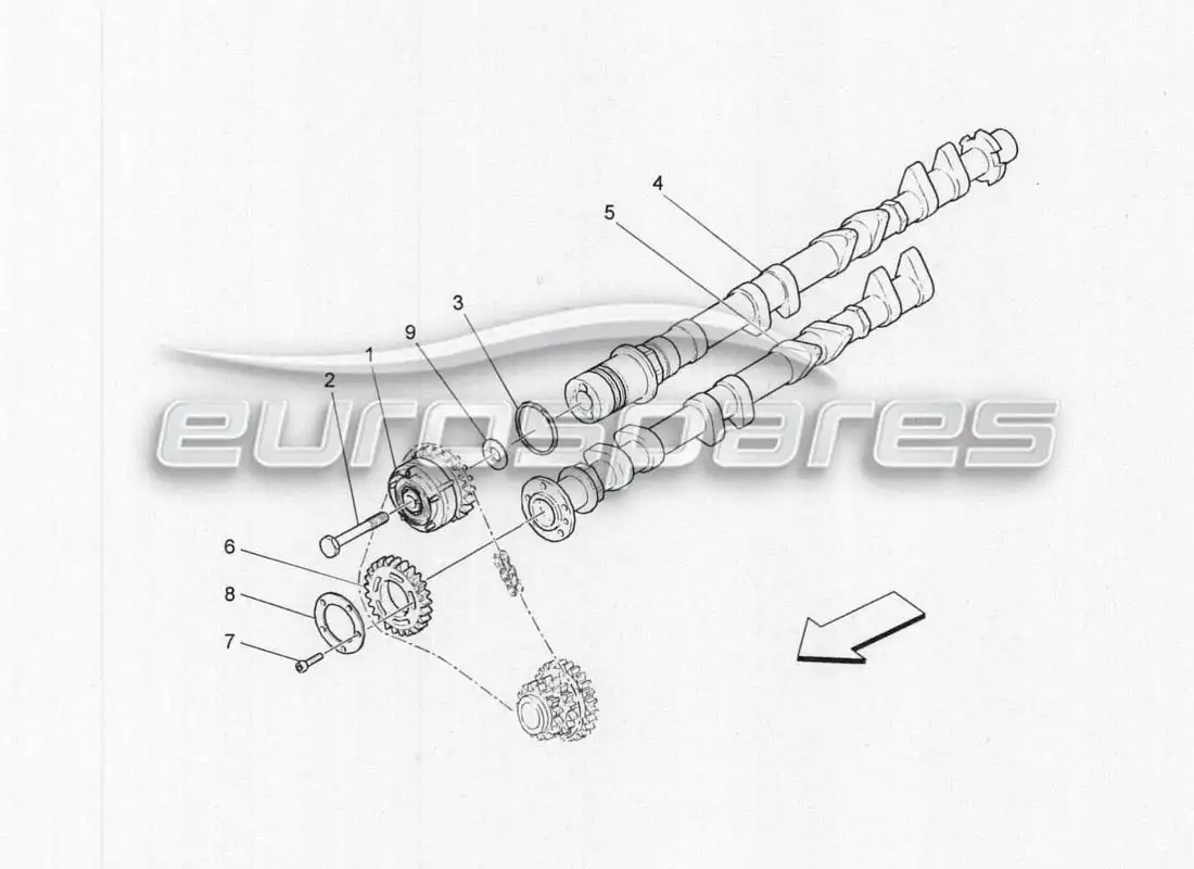 maserati grancabrio mc centenario árboles de levas de culata derecha diagrama de piezas