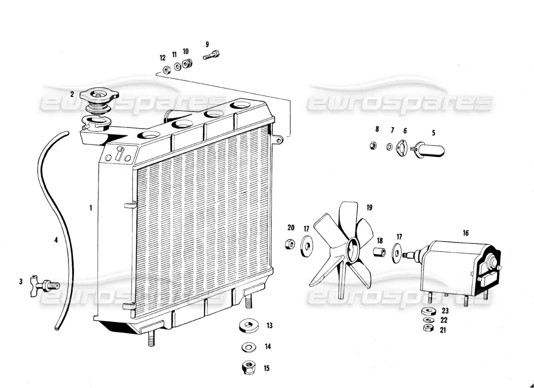 maserati qtp.v8 4.7 (s1 & s2) 1967 radiador y ventilador diagrama de piezas