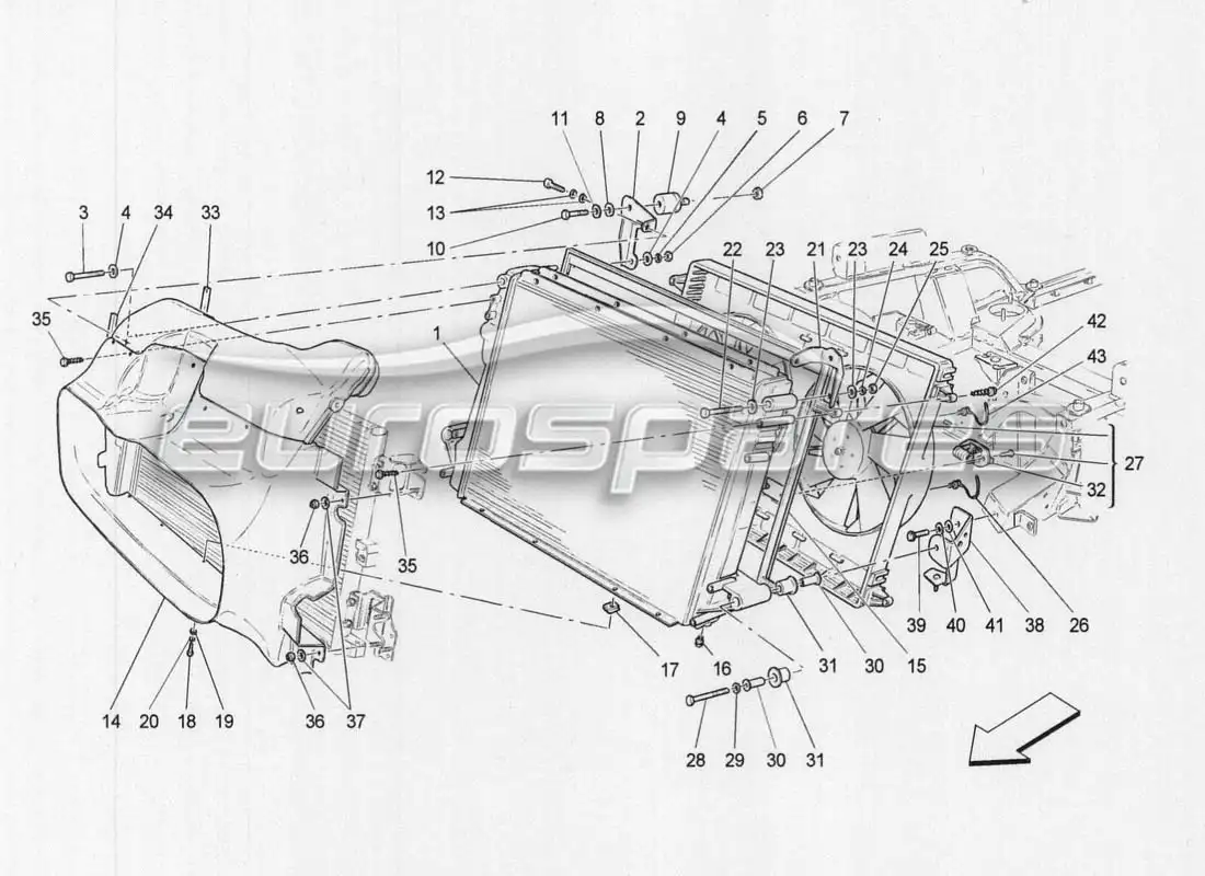 maserati grancabrio mc centenario enfriamiento: radiador de aire y aires acondicionados diagrama de piezas