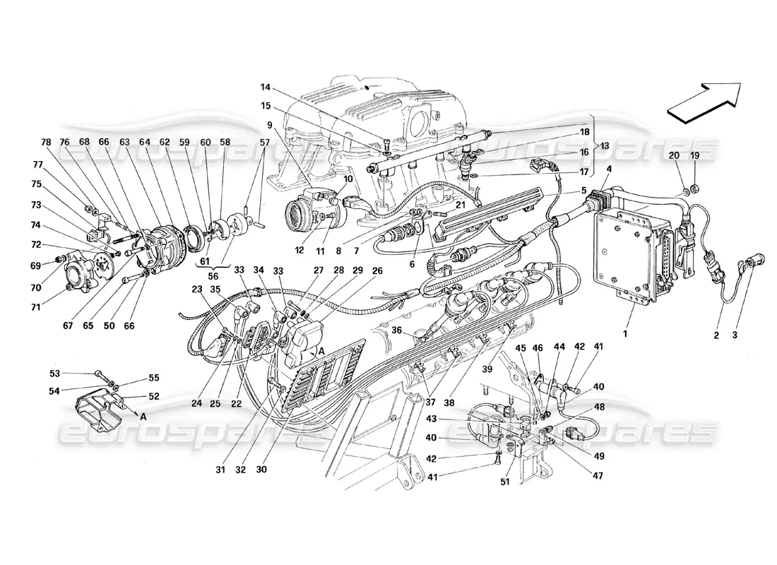 ferrari 348 (1993) tb / ts inyección de aire - encendido diagrama de piezas