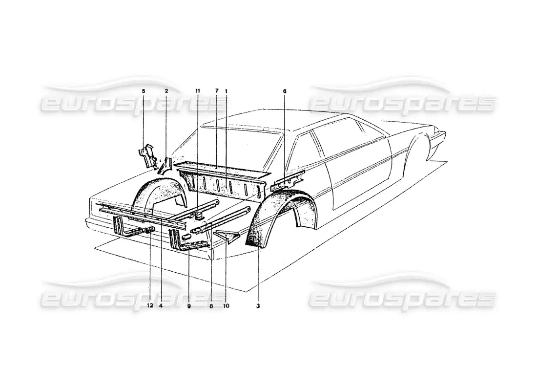 ferrari 365 gt4 2+2 coachwork paneles y revestimientos interiores traseros diagrama de piezas
