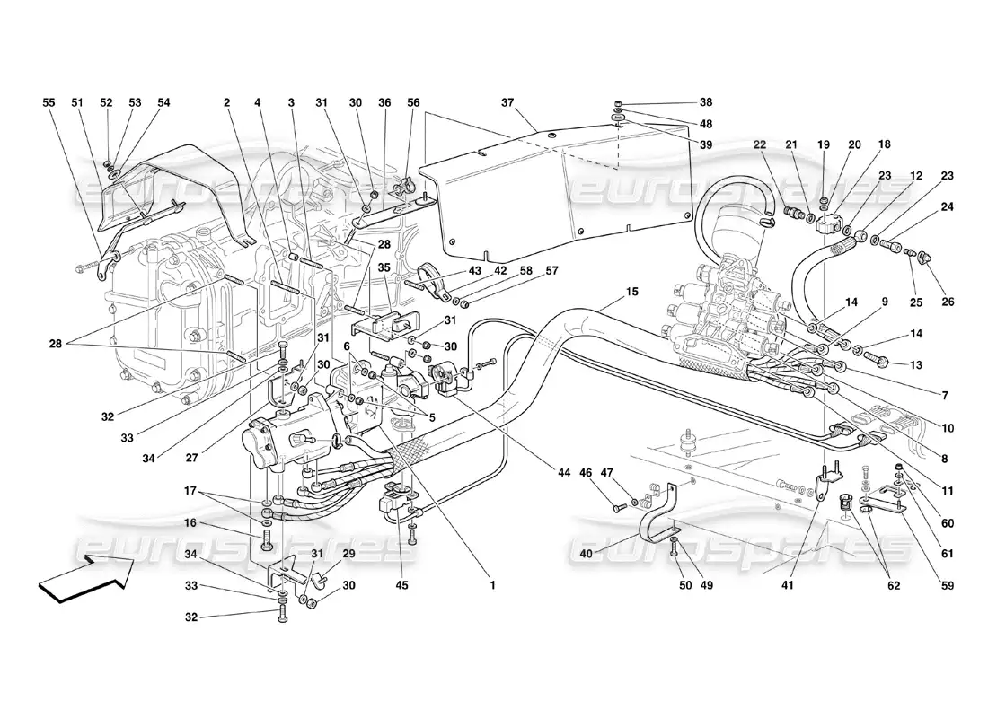 ferrari 360 challenge (2000) f1 control hidráulico del embrague diagrama de piezas