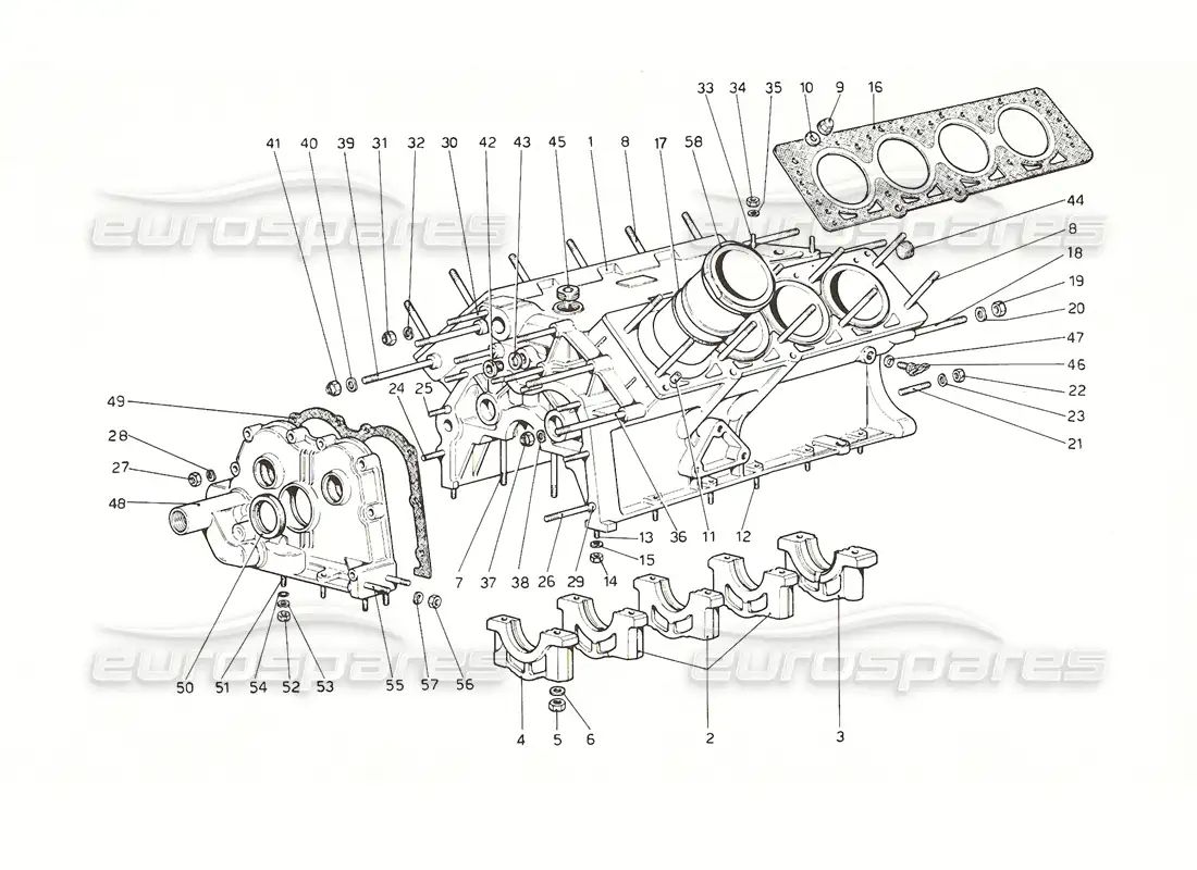 ferrari 308 gt4 dino (1976) crankcase diagrama de piezas