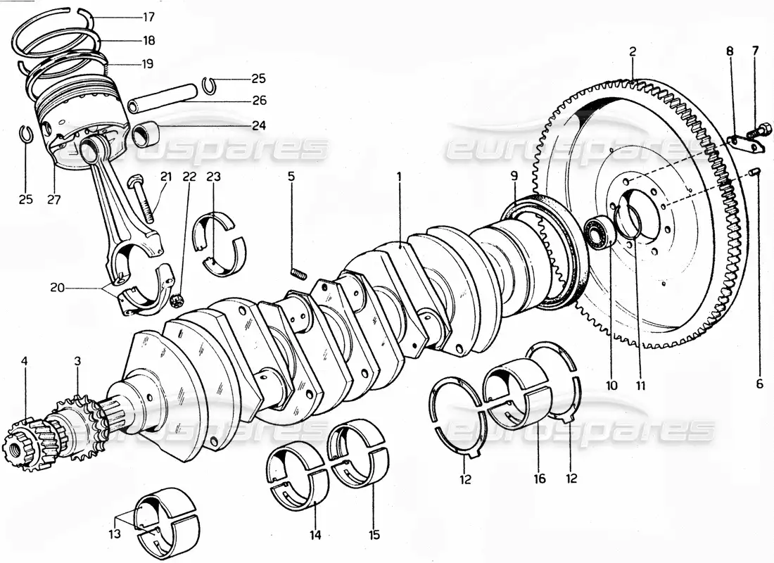 ferrari 365 gtc4 (mechanical) manivela: diagrama de piezas de cojinetes y pistones