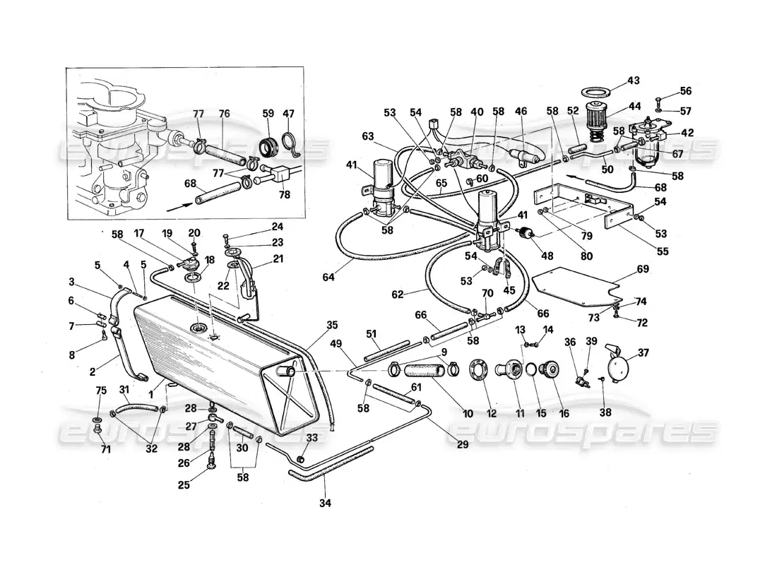 maserati qtp.v8 4.9 (s3) 1979 tanques y bombas de combustible diagrama de piezas