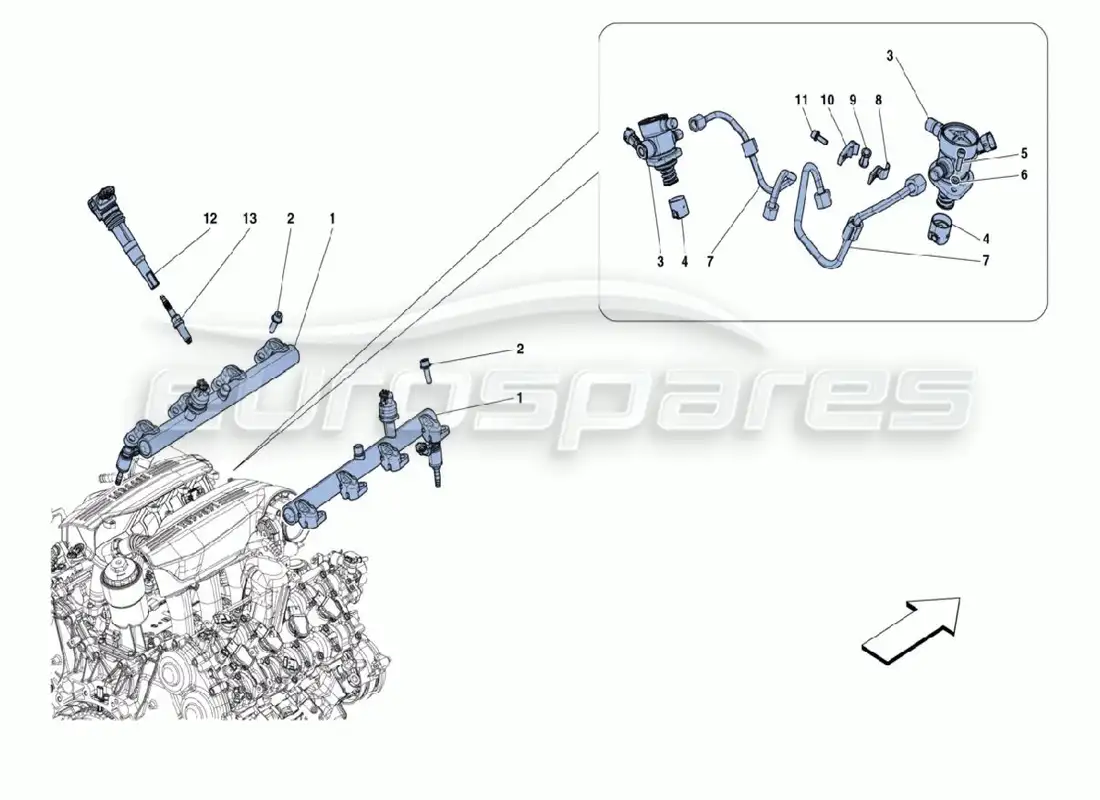 ferrari 488 challenge riel de combustible diagrama de piezas