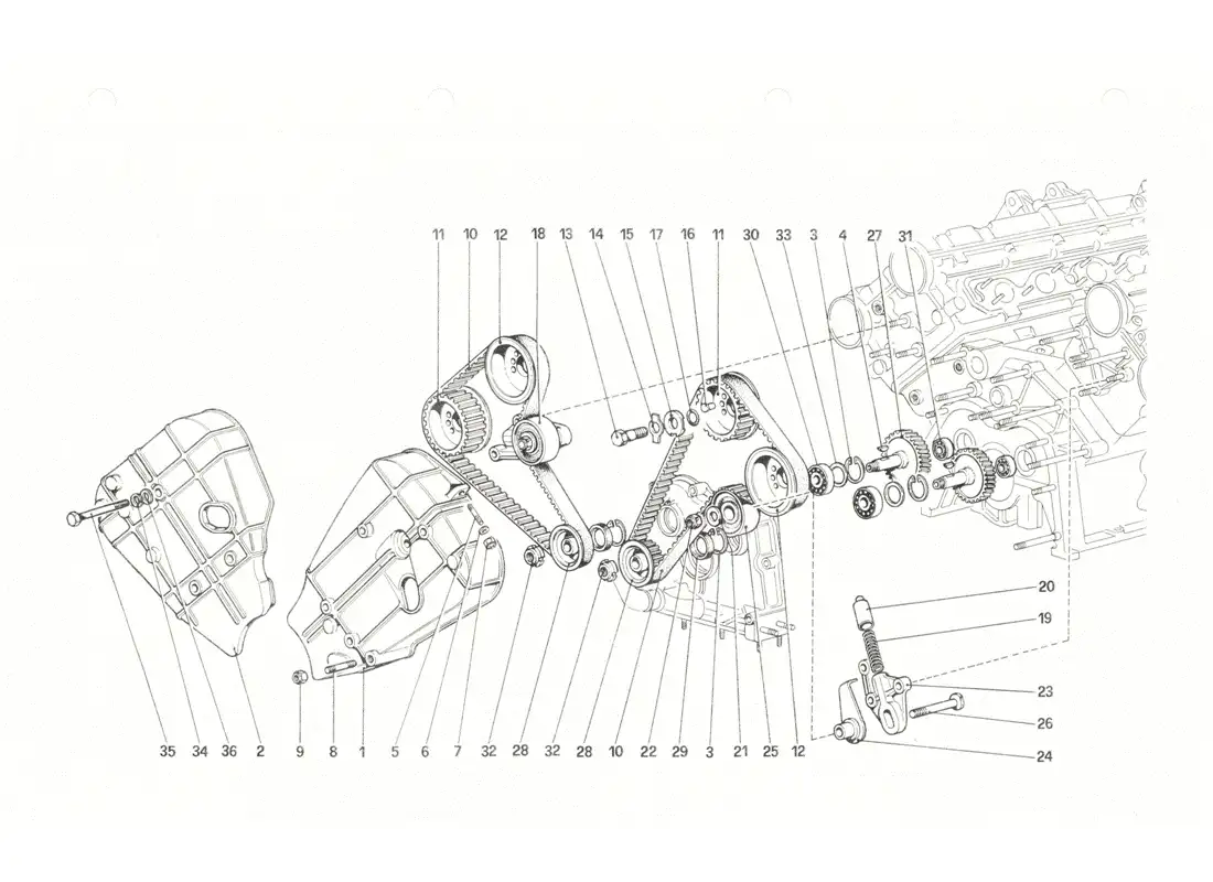 ferrari 208 gtb gts sistema de sincronización - controles diagrama de piezas