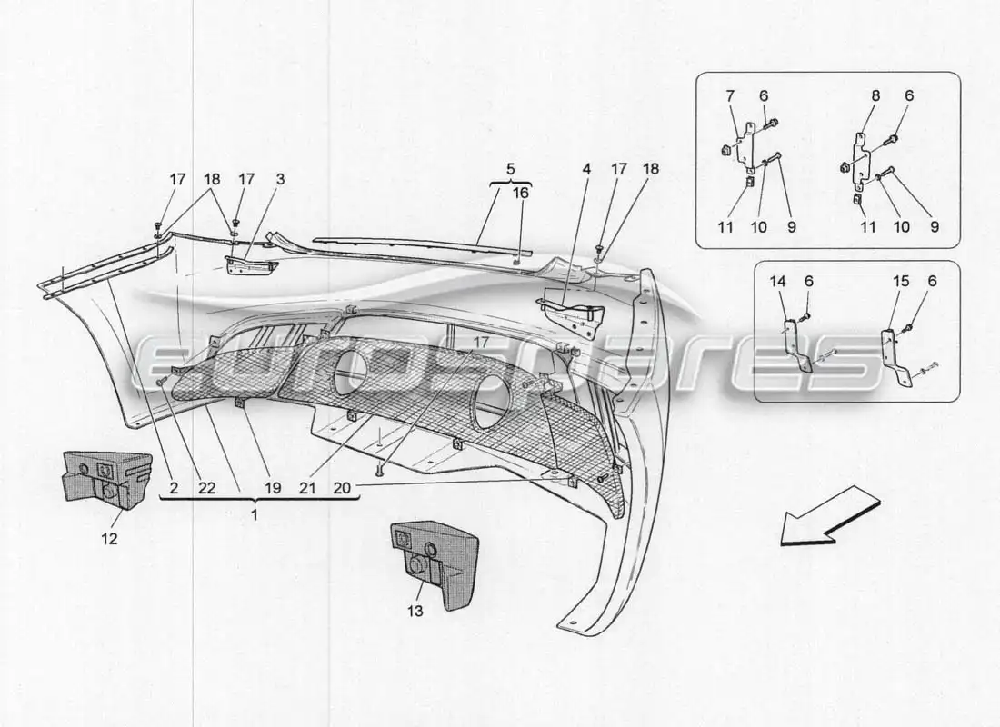 maserati grancabrio mc centenario parachoques trasero diagrama de piezas