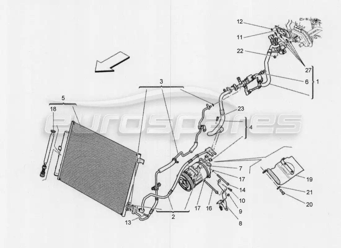maserati qtp. v8 3.8 530bhp 2014 auto unidad a c: diagrama de piezas de los dispositivos del compartimento del motor