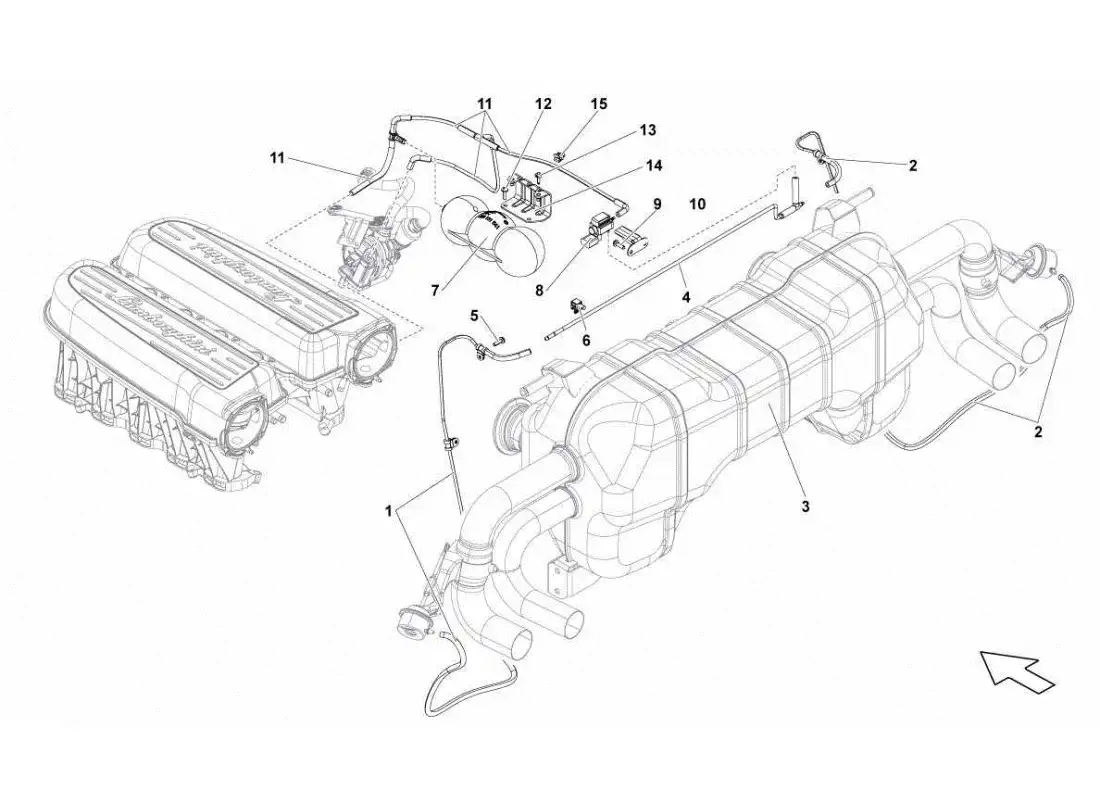 lamborghini gallardo sts ii sc sistema de escape diagrama de piezas
