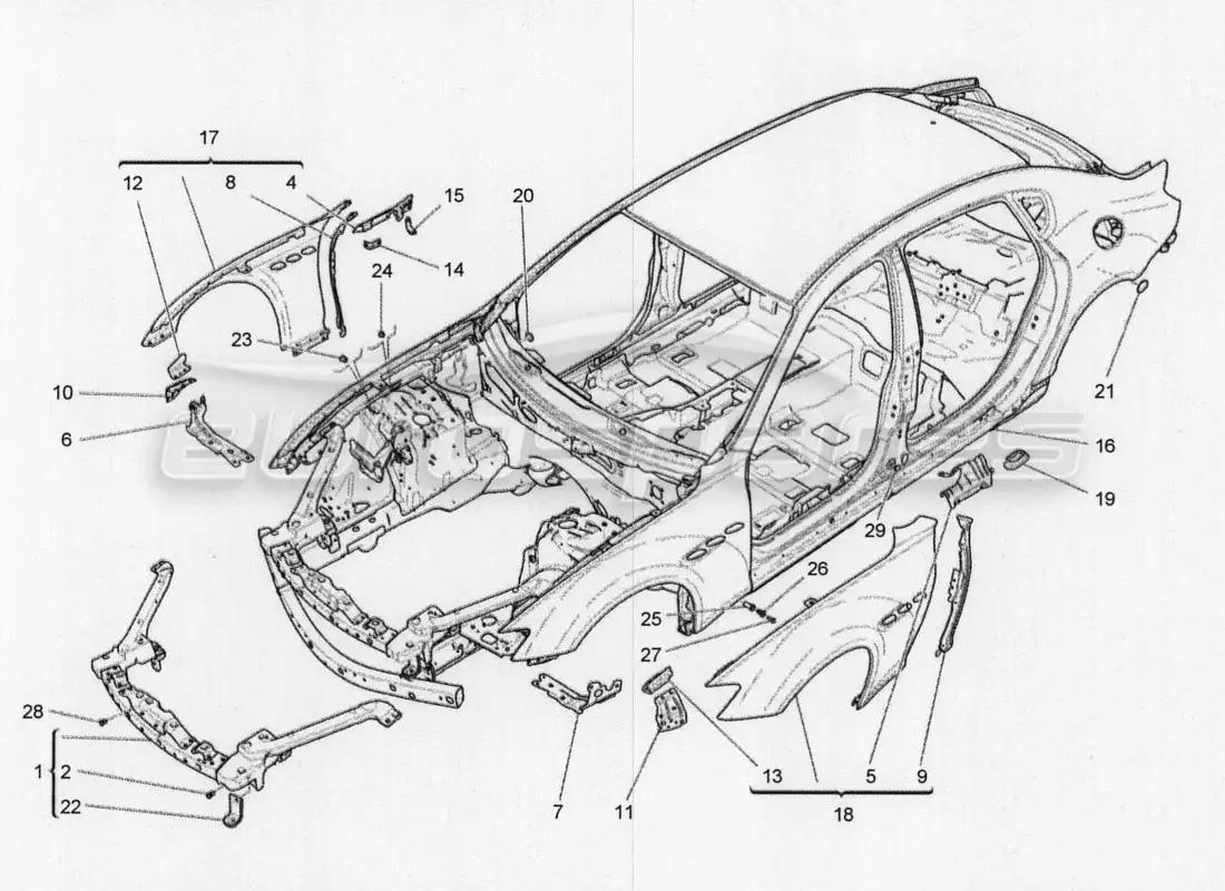 maserati qtp. v8 3.8 530bhp 2014 auto diagrama de piezas de la carrocería y los paneles exteriores delanteros