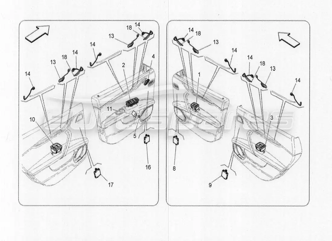 maserati qtp. v8 3.8 530bhp 2014 auto diagrama de piezas de dispositivos de puerta