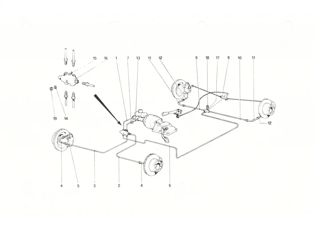 ferrari 208 gtb gts brake system diagrama de piezas