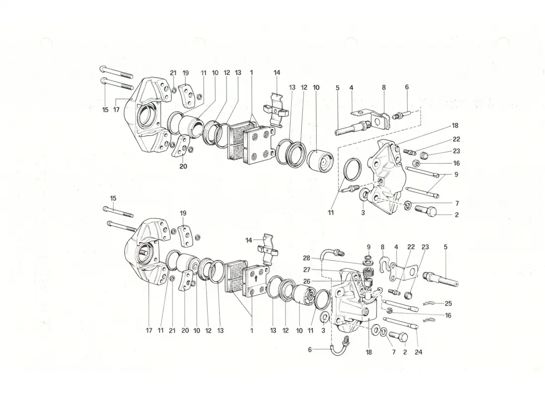 ferrari 208 gtb gts pinzas para frenos delanteros y traseros diagrama de piezas