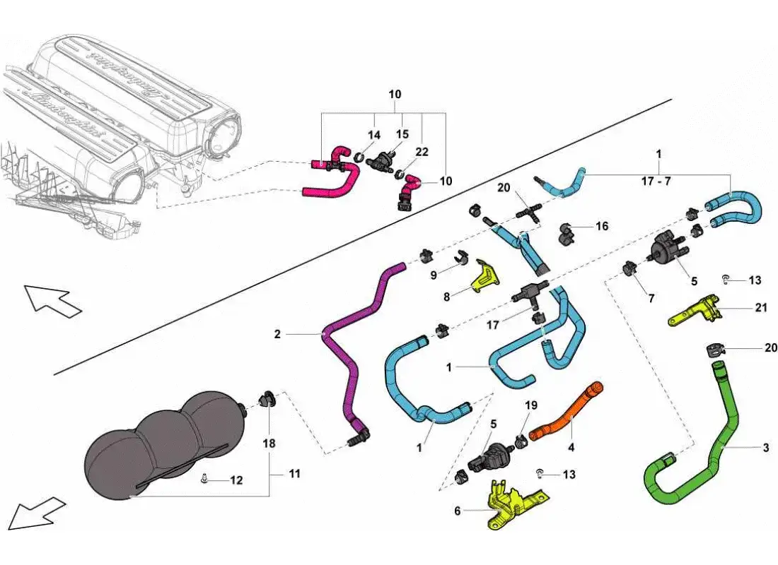 lamborghini gallardo sts ii sc sistema de vacío diagrama de piezas